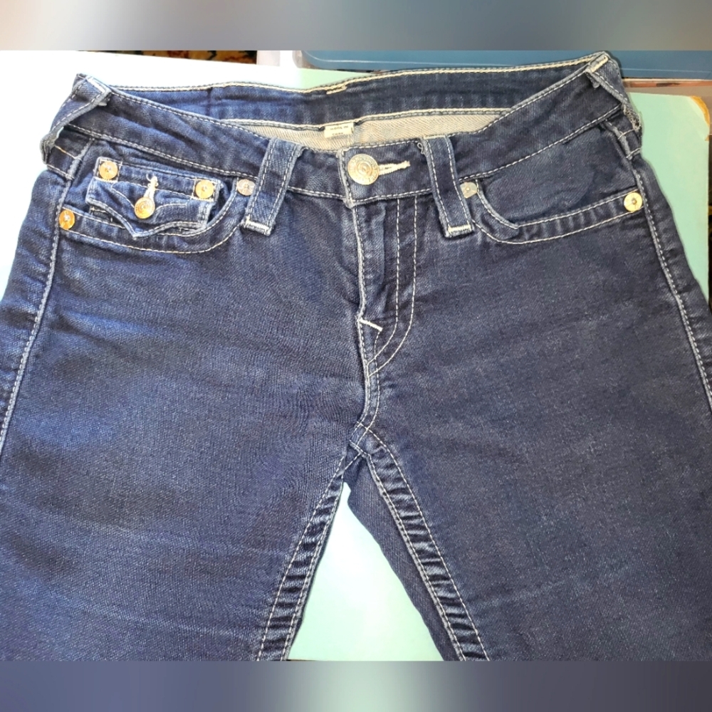 Ladies True Religion Dark Wash Slim Straight Jeans sz 27
